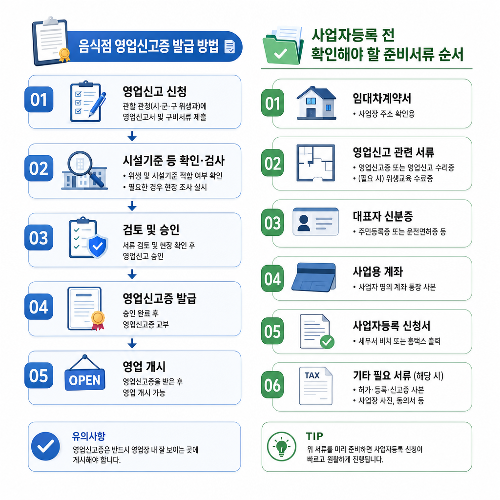 음식점 영업신고증 발급 방법과 사업자등록 전 확인해야 할 준비서류 순서 안내 이미지