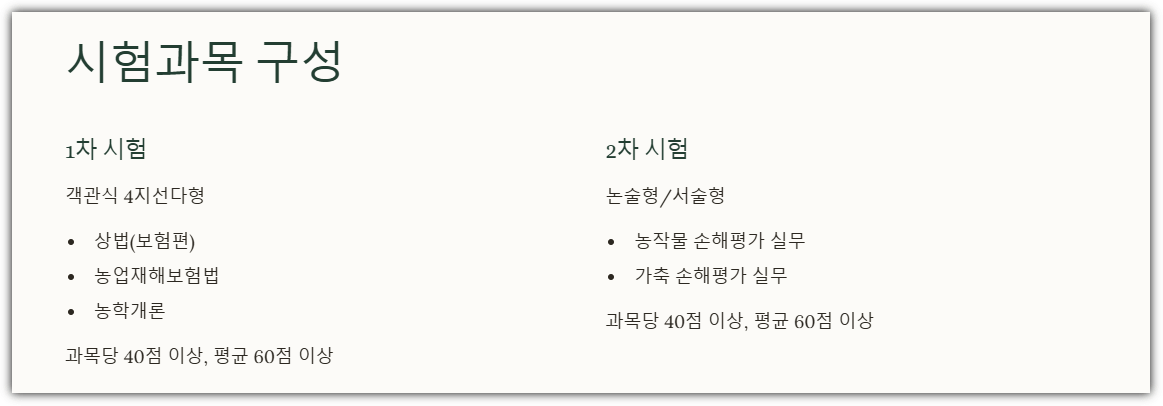손해평가사 시험과목 구성