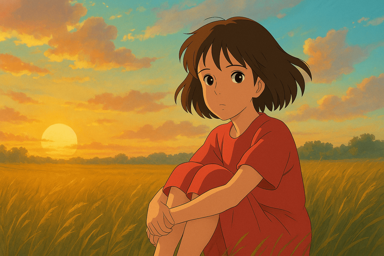 지브리 해지는 석양 사진