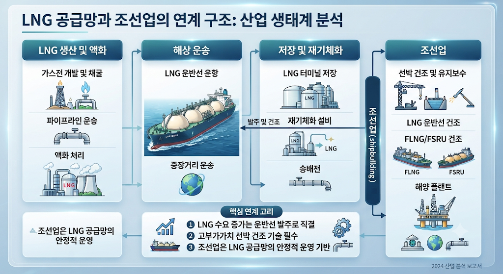 LNG 공급망과 LNG 운반선 발주 구조를 설명하는 조선산업 분석 이미지