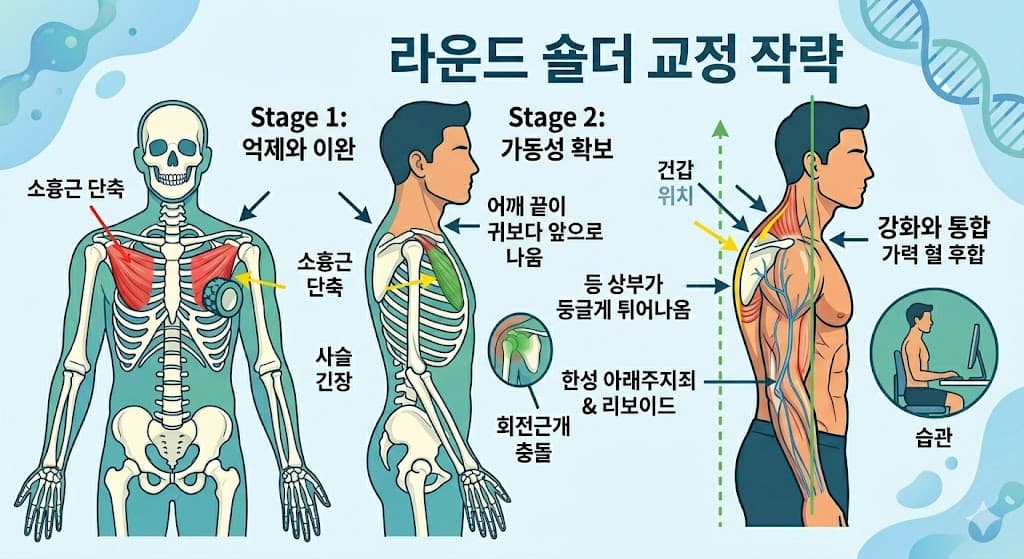 10년차 트레이너의 라운드숄더 3단계 교정전략