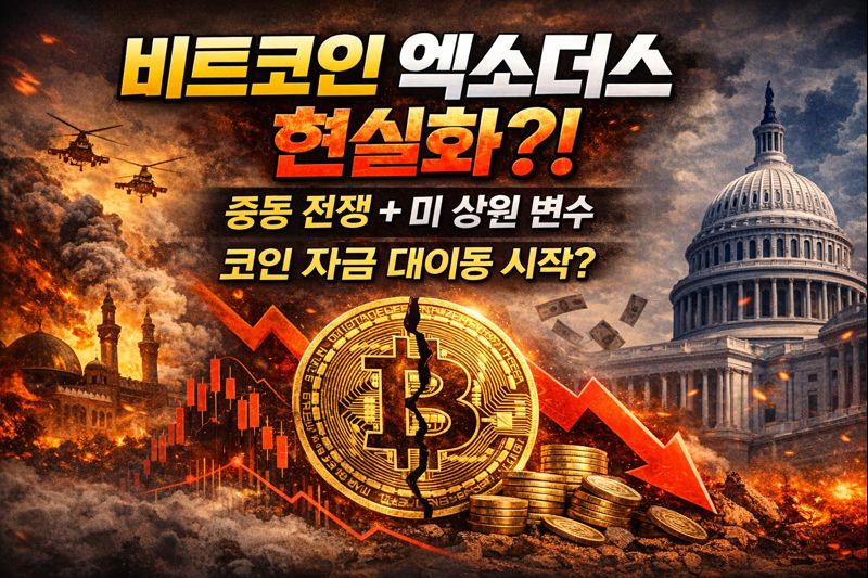 비트코인 &lsquo;엑소더스&rsquo; 현실화? 중동 전쟁&middot;미 상원 암호화폐 법안 취소가 만든 자금 대이동