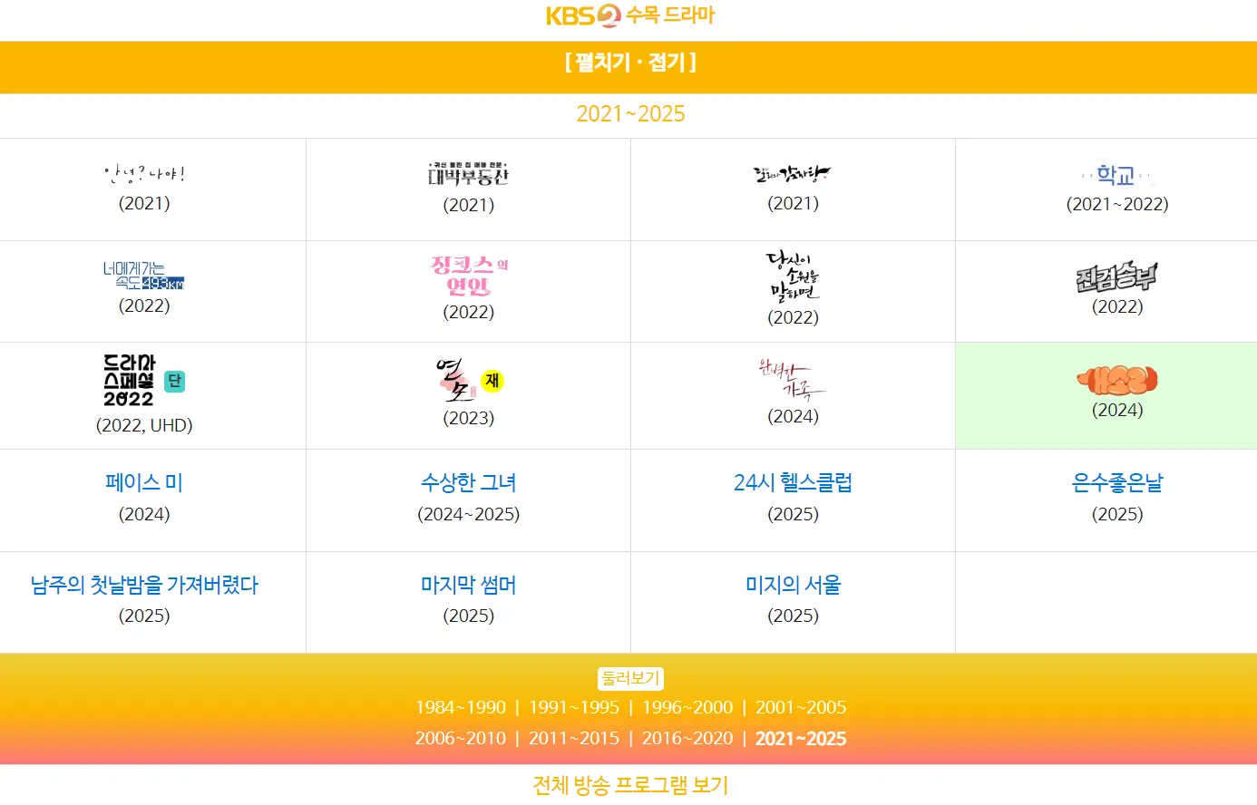 KBS 연도별 수목 드라마