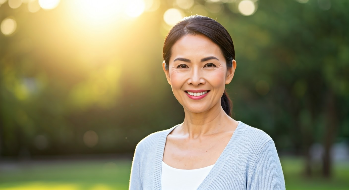 젊고 건강한 피부를 가진 중년 여성의 미소