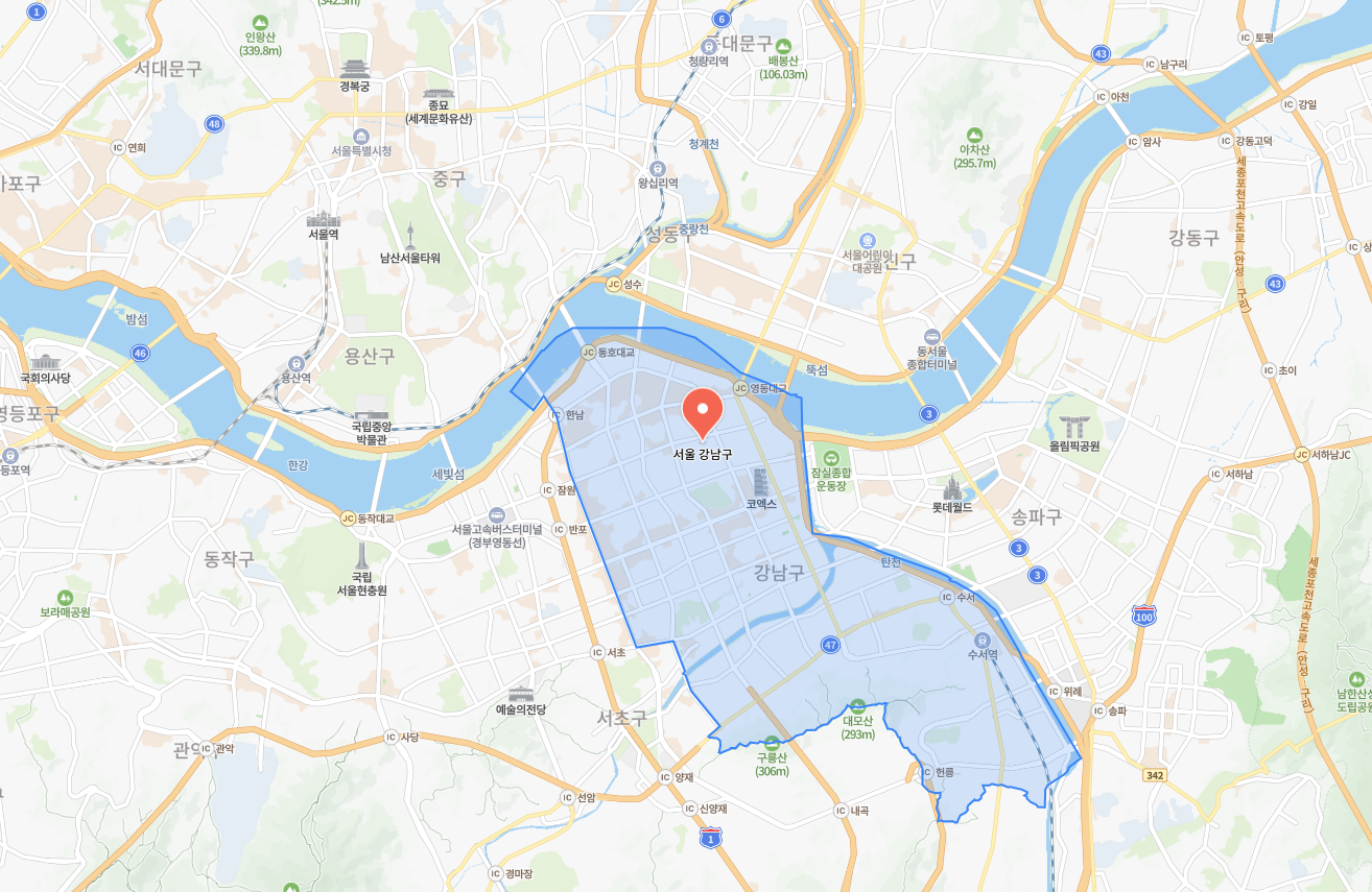 서울 강남구 위치 지도