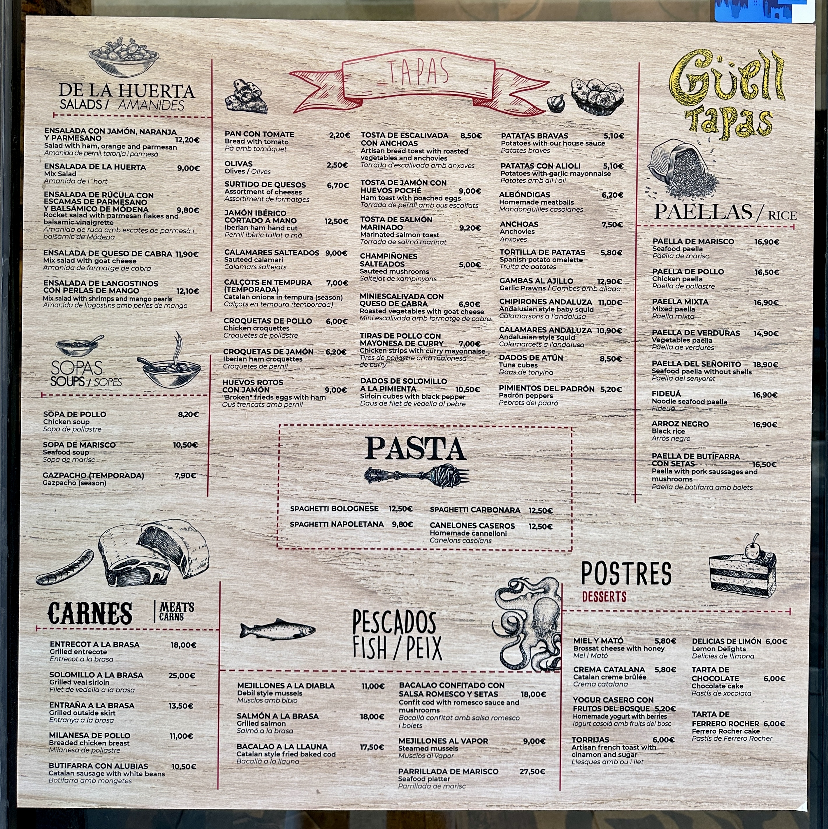 구엘타파스 메뉴판