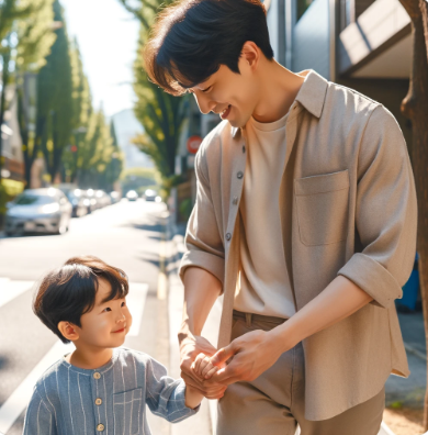 아빠와 남자 아이가 손 잡고 걷는 모습 관련 사진