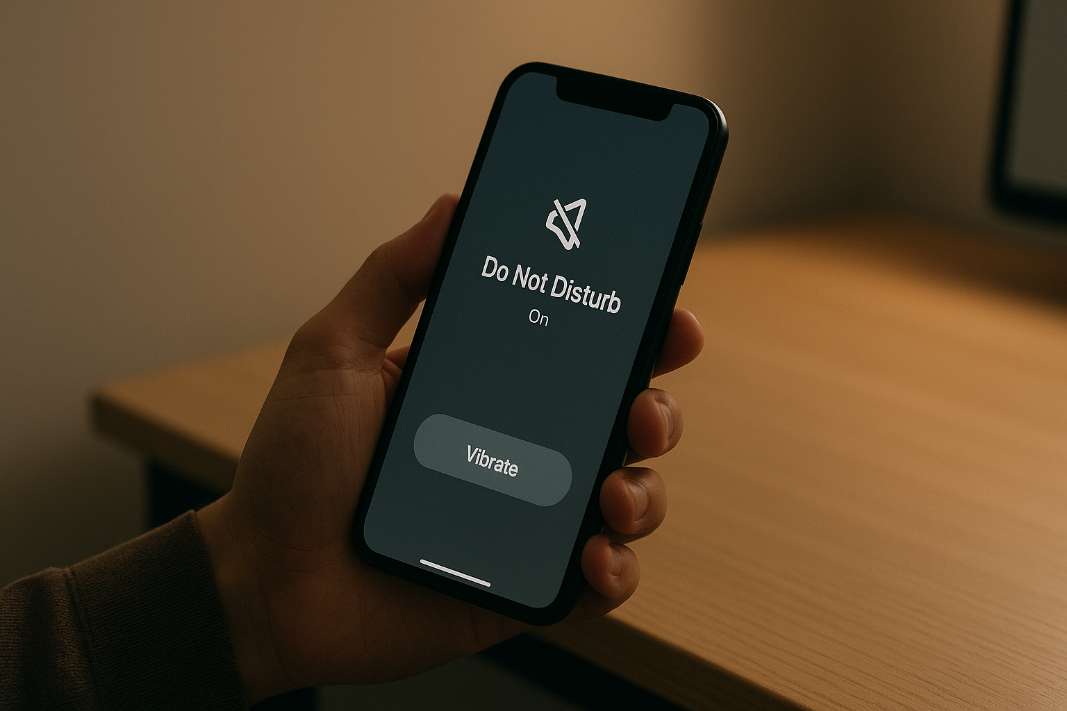 무음 알림 인터페이스, 햅틱 진동으로만 알림을 인식하고 있는 장면(Ai생성이미지)