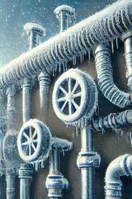 수도가 꽁꽁 얼어붙은 모습