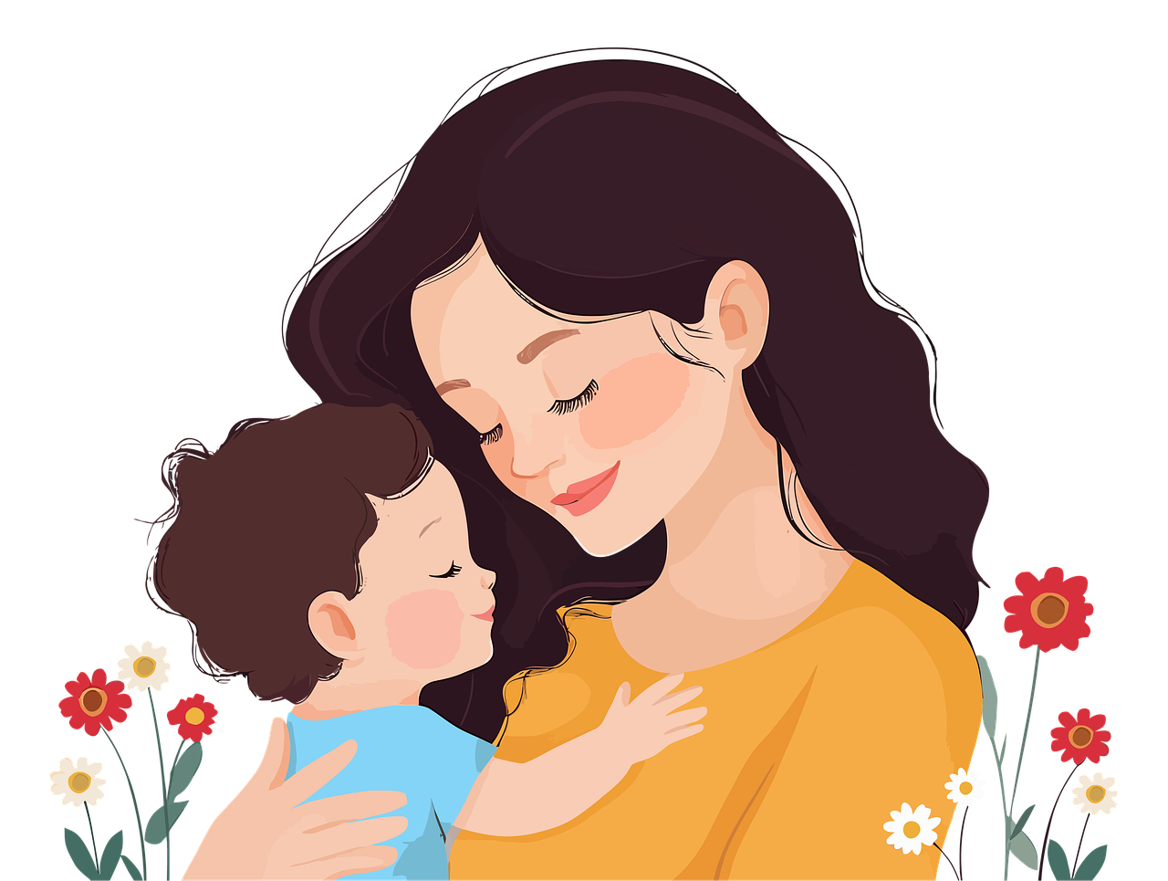 아기와 엄마의 행복한 미소