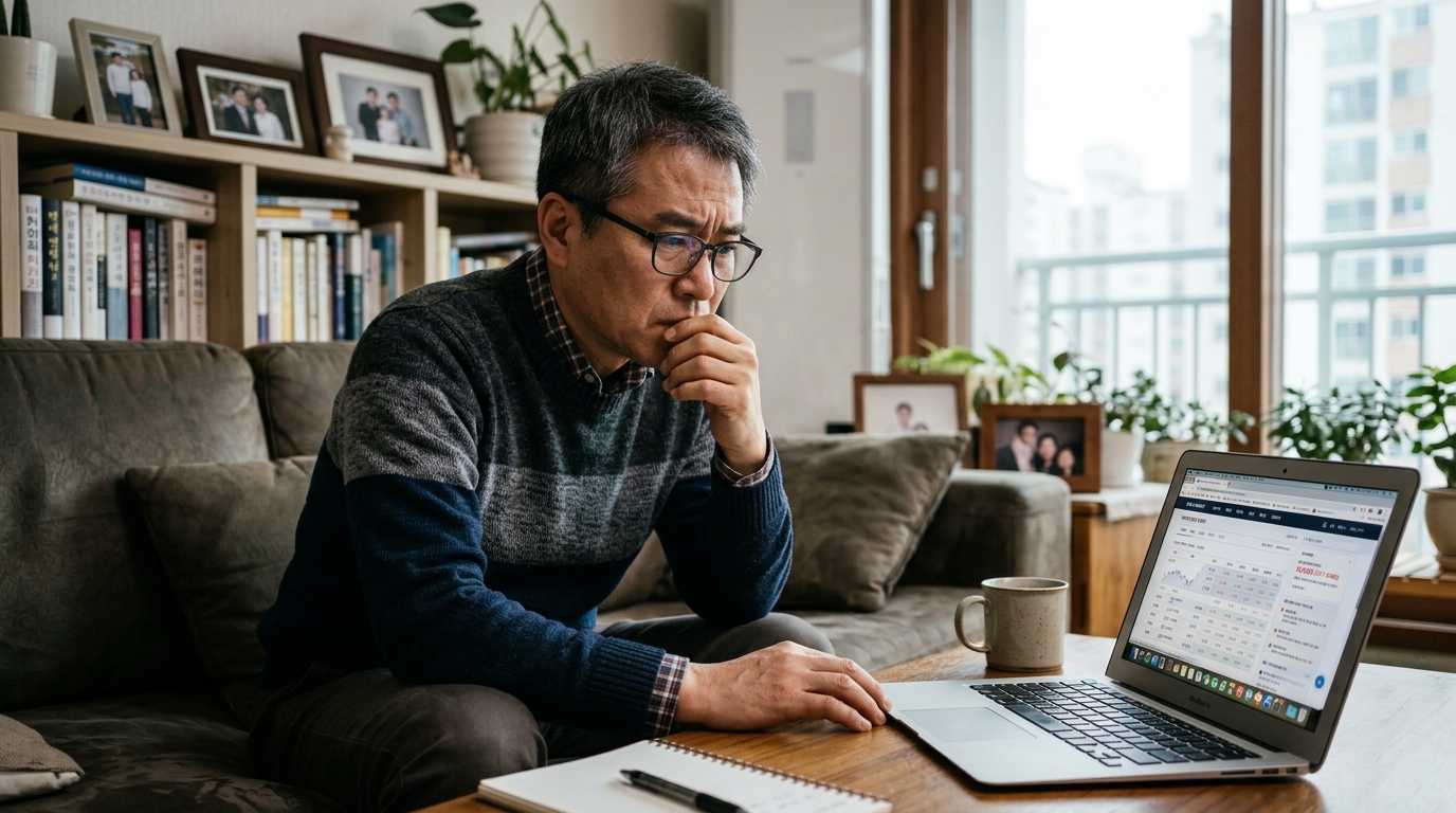 종합소득세 가산세로 인한 금전적 손해를 걱정하는 한국인 납세자의 모습