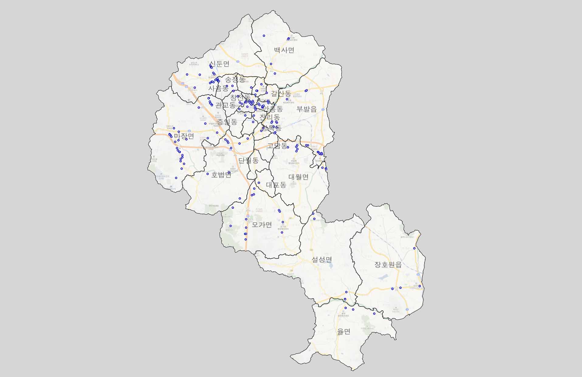 경기 이천시 맛집 분포도
