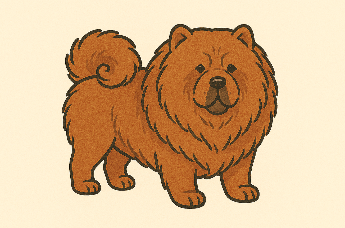 차우차우 견종 성견 한 마리가 만화처럼 그려져있음.