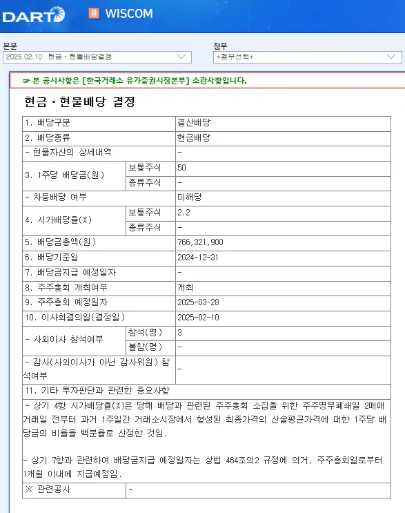 WISCOM(024070) 2025년 배당, 배당금, 배당일