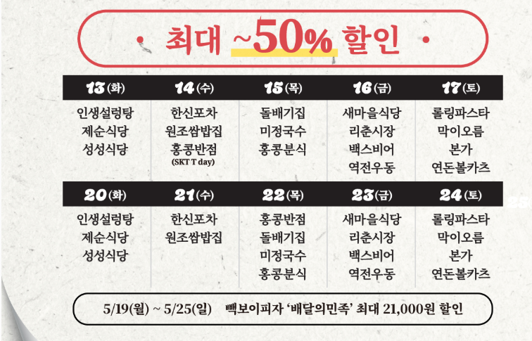 더본코리아 5월 최대 50% 할인