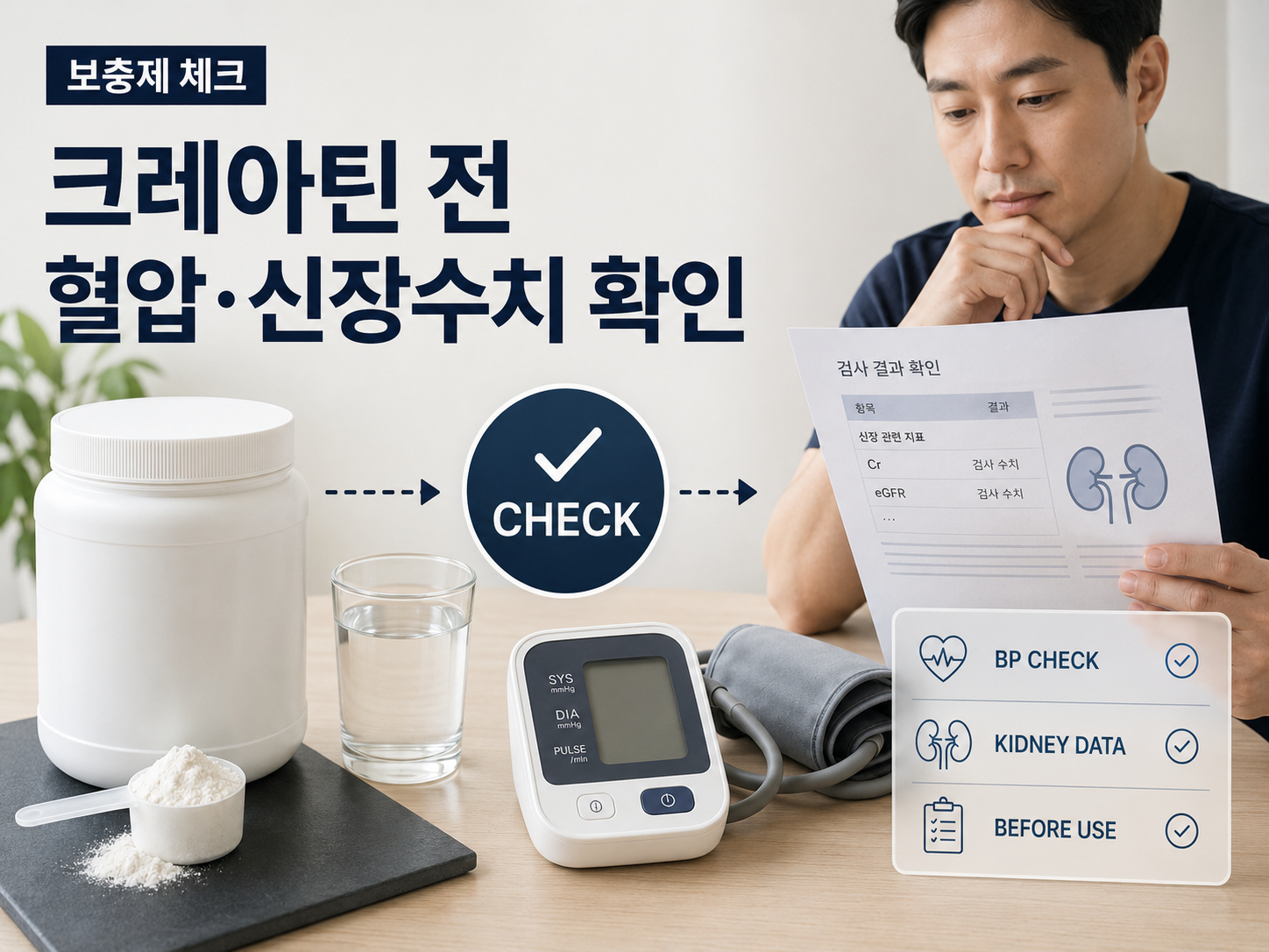 크레아틴 먹기 전 혈압&middot;신장수치 확인해야 하는 경우