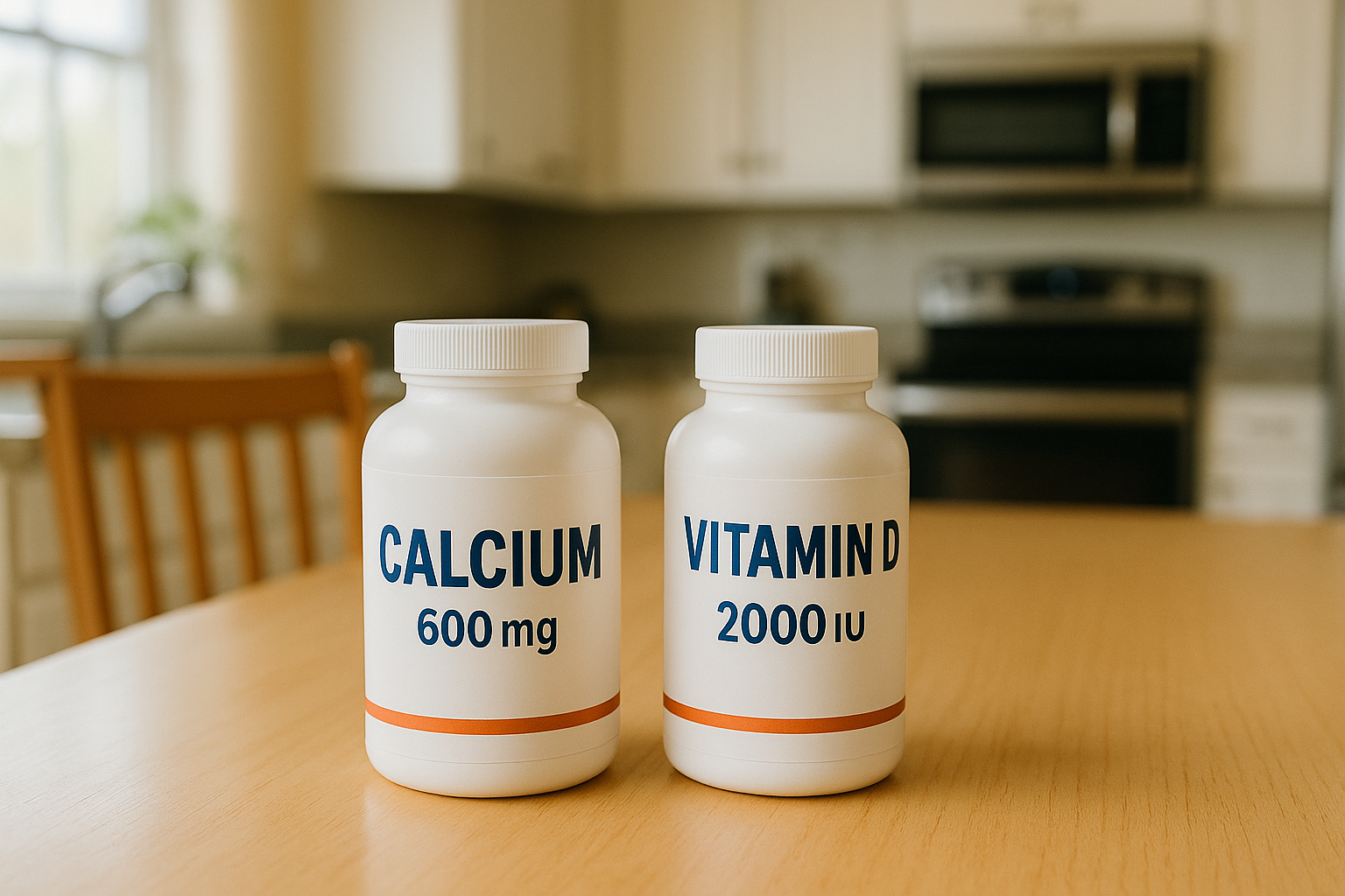 부엌에 칼슘과 비타민D 제품이 놓여있는 이미지