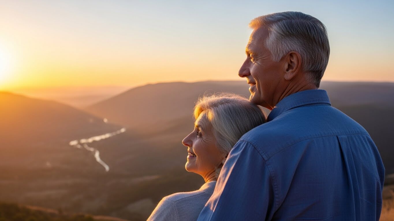 백내장 수술 후 깨끗한 시력을 되찾고 행복해하는 중년 부부의 모습