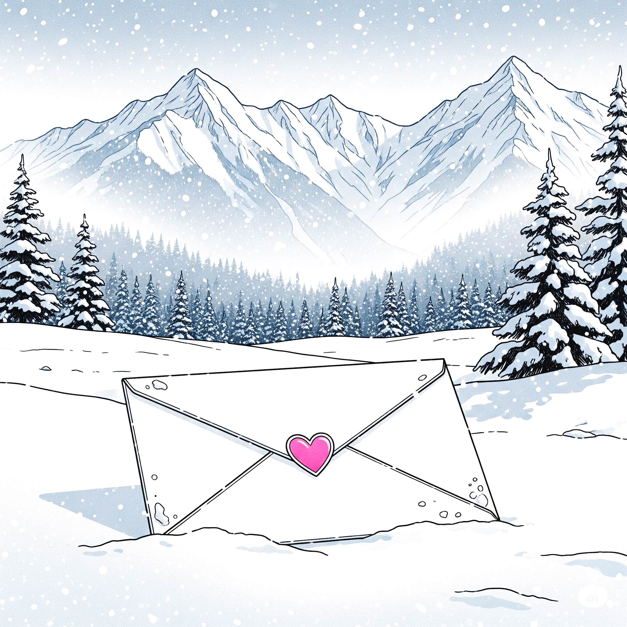 눈 위에 놓여 있는 편지 봉투