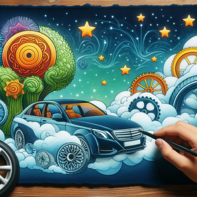 공중을 나는 자동차와 함께 하늘을 나는 듯한 장면