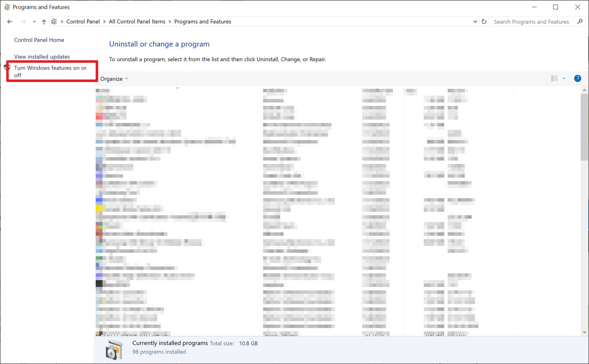 Windows 기능 켜기/끄기