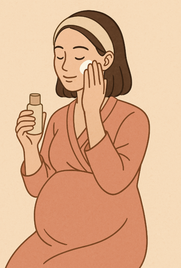 임신 중 스킨케어 하는 모습 사진