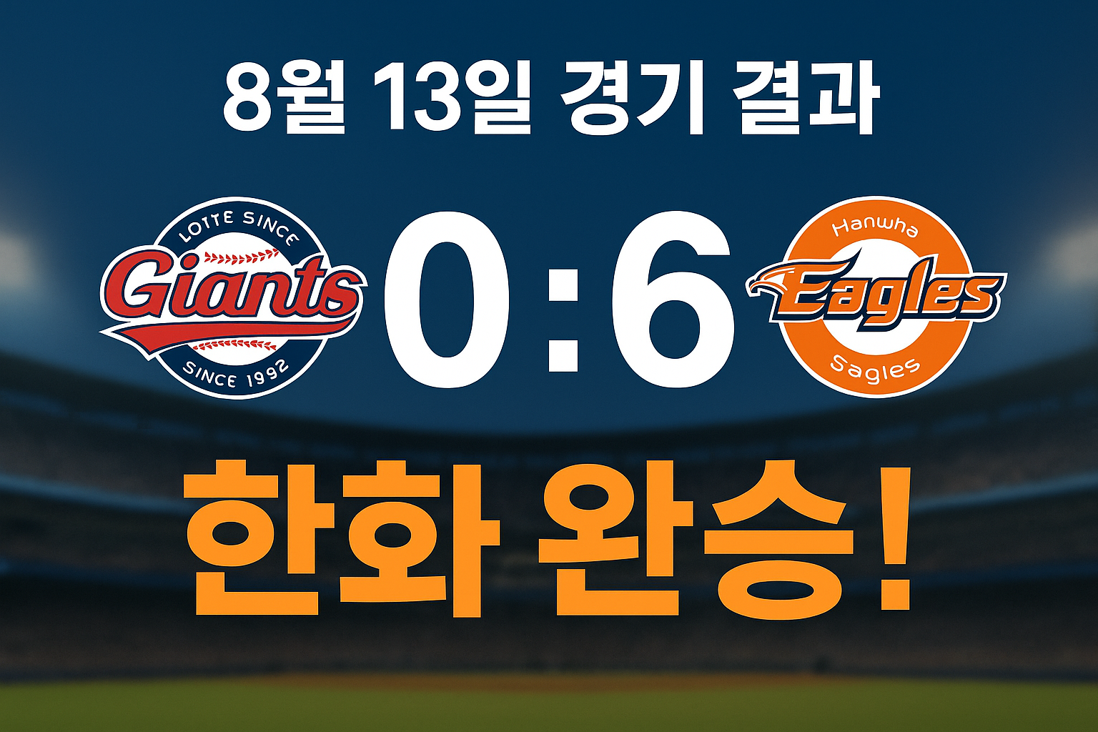 2025년 8월 13일 한화 이글스, 롯데 자이언츠에 6:0 완승! 시즌 중반 순위 경쟁에 탄력