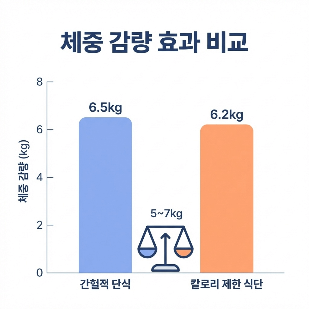 간헐적 단식과 일반 식이요법 체중 감량 비교 차트