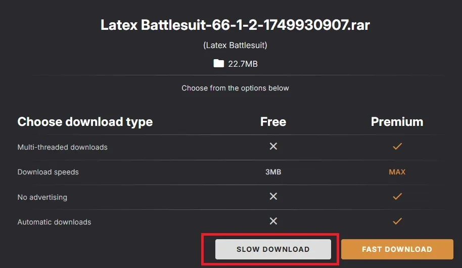 Nexus Mods 무료 Slow Download 모드 다운로드 화면