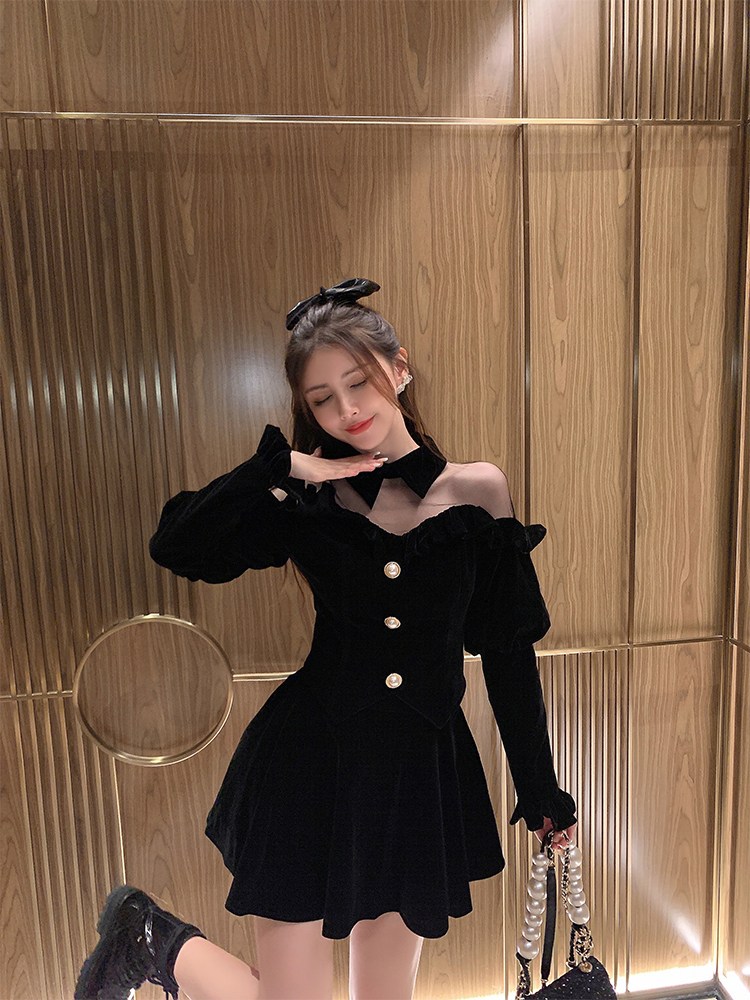 크리스마스 원피스 투피스 연말 파티 룩 벨벳 시스루 드레스