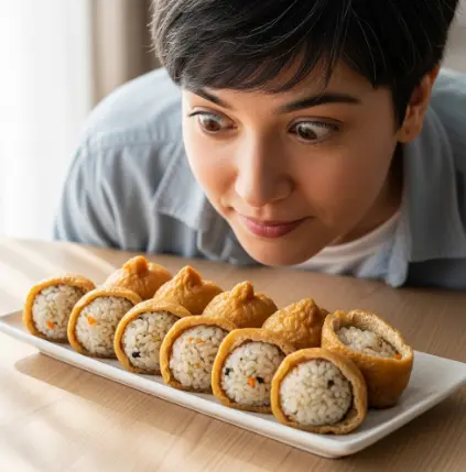 유부초밥 보관 고민하는 모습