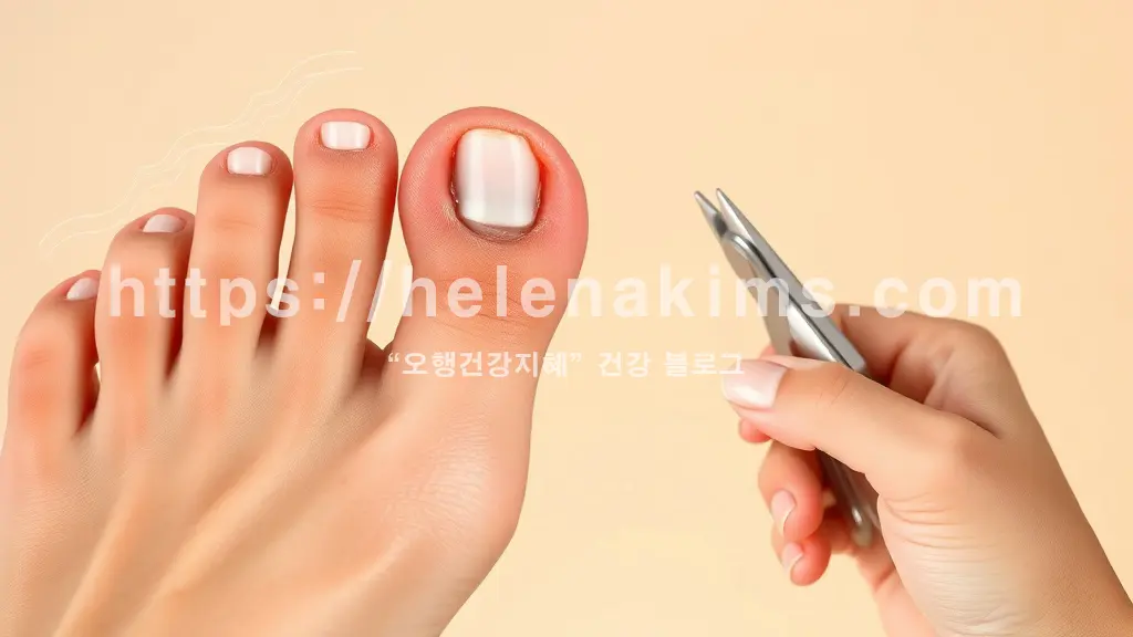살짝 붉게 부어오른 엄지발가락의 내성 발톱.
