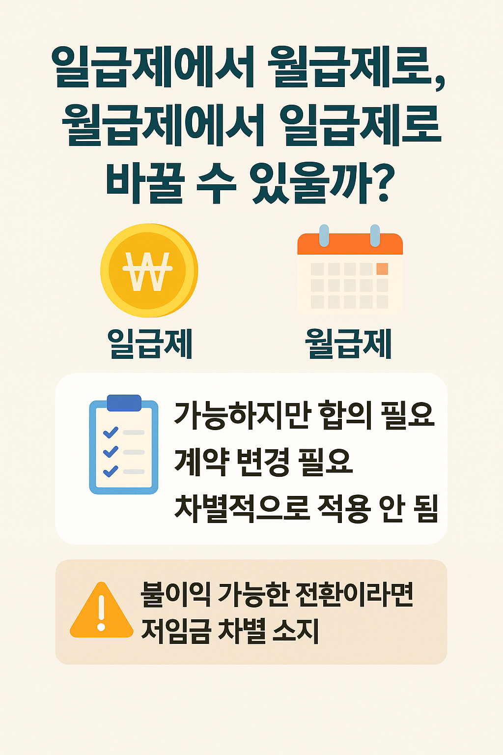 💰 일급제에서 월급제로, 월급제에서 일급제로 바꿀 수 있을까? – 근로기준법과 실제 사례 총정리