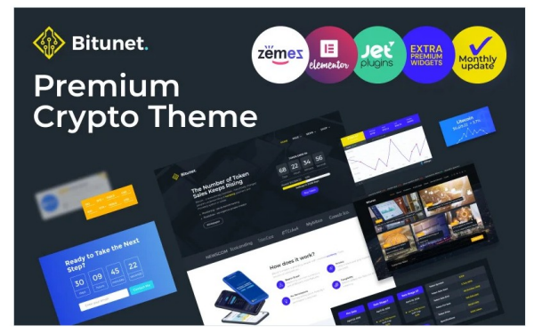 Bitunet 암호화폐 워드프레스 엘리멘터 테마