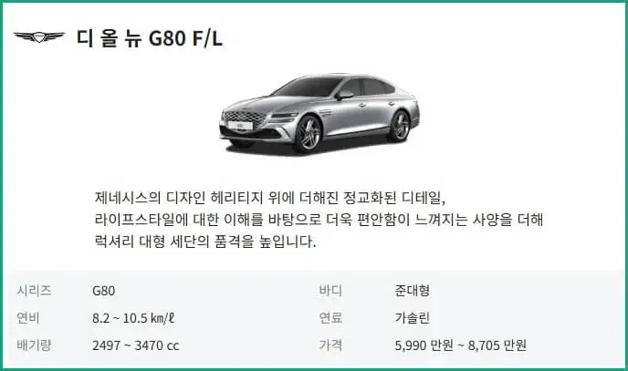 제네시스 g80 가격표