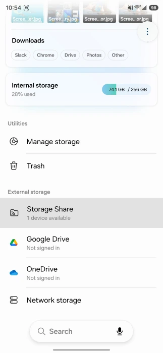 One UI 8.5 내 파일 앱 저장공간 공유 기능 화면