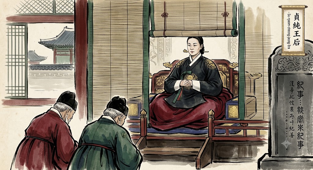 AI로 생성한 조선 최고 권력자 정순왕후 김씨의 수렴청정 재현 일러스트