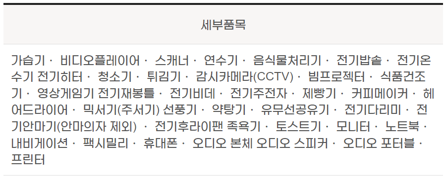 폐가전제품 무상수거 품목