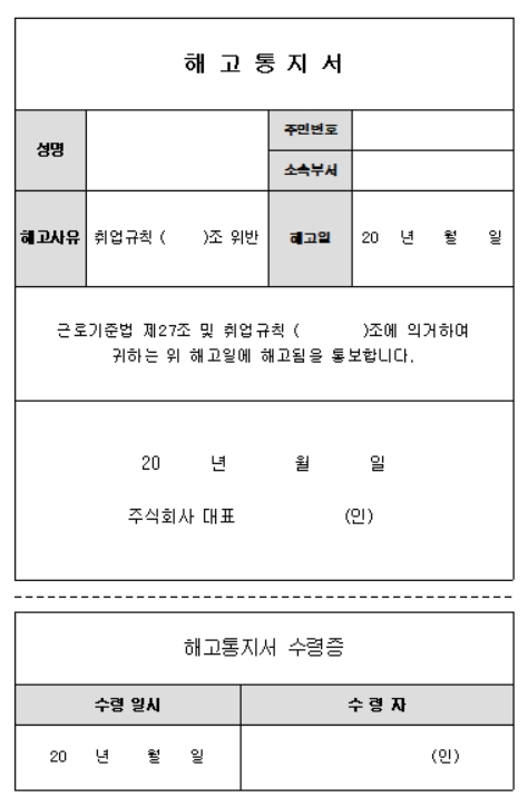 해고통지서 양식