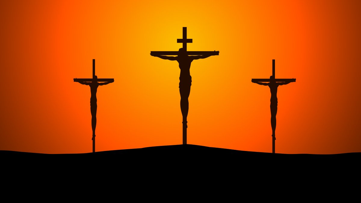 회개한 도둑과 함께 십자가형에 처해진 예수 그리스도