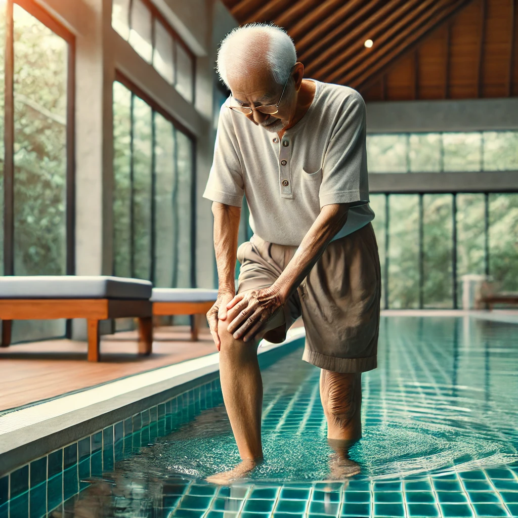 수영장에서 물속에서 걷는 모습