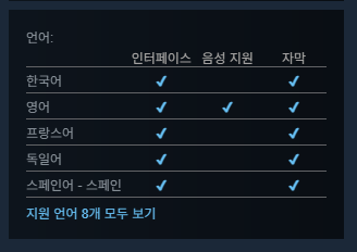 게임 설정 메뉴에서 텍스트 언어를 한국어로 선택하는 화면