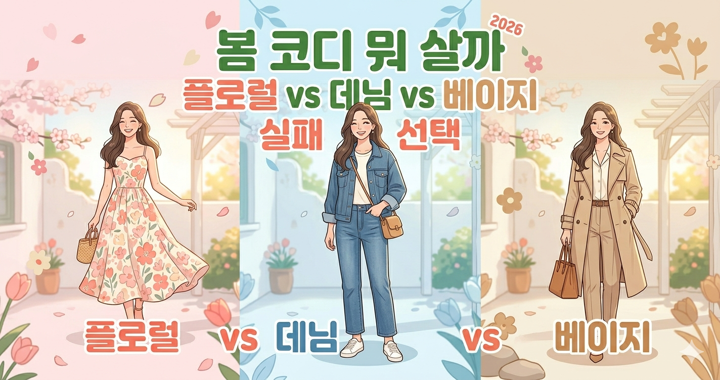 2026 봄 여성 코디 플로럴 데님 베이지 비교