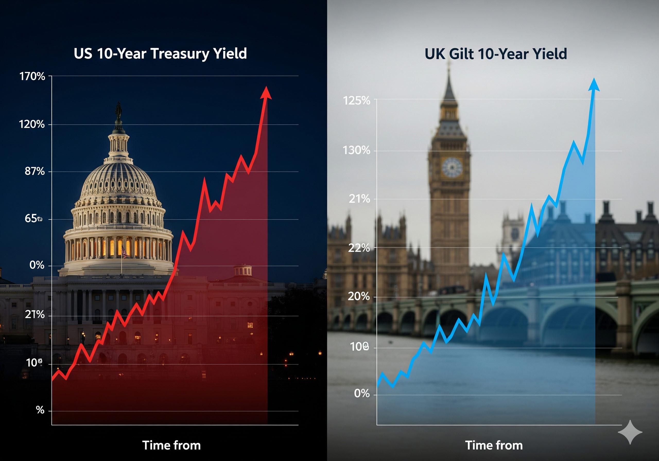 "미국, 영국 국채 금리 상승" 이미지