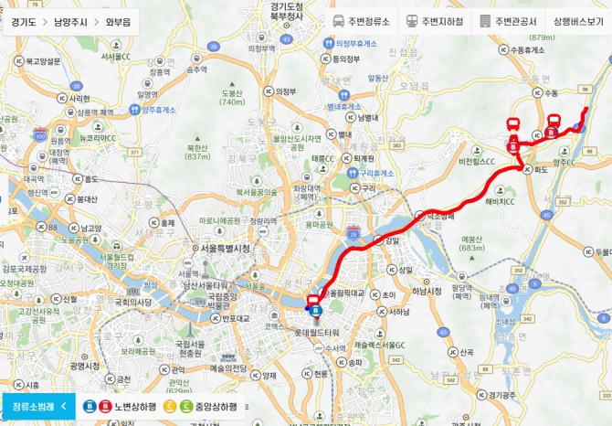 남양주시-광역버스-M2341번-광역급행버스-경유지-노선도