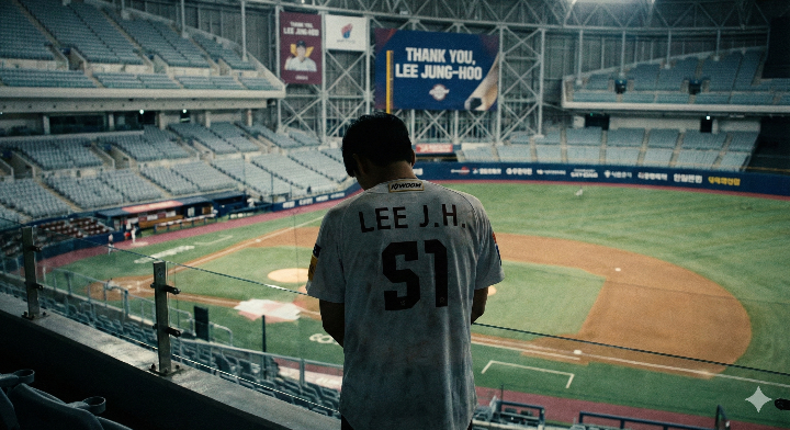 텅 빈 고척 스카이돔 관중석을 바라보는 팬의 쓸쓸한 뒷모습