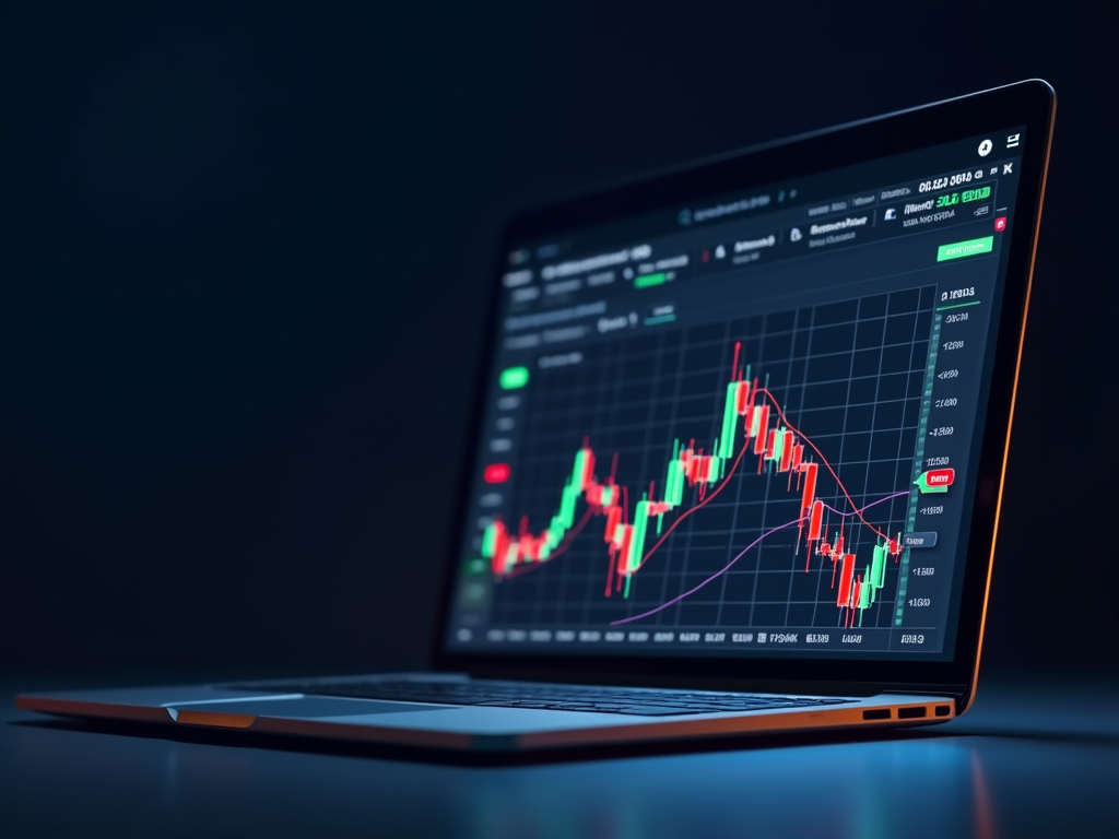 주식 트레이딩 프로그램이 열린 노트북입니다.