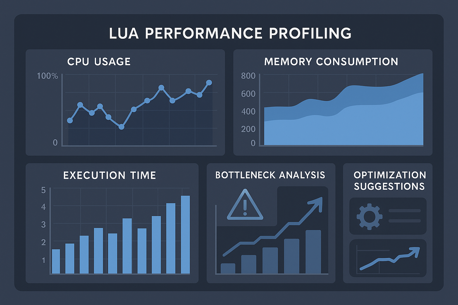 루아 성능 프로파일링 대시보드 - CPU, 메모리 사용량 및 실행 시간 분석 차트