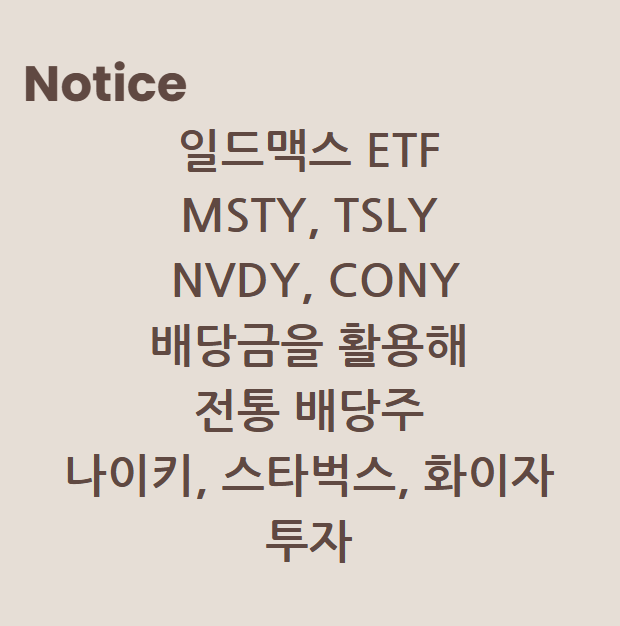 일드맥스 ETF(MSTY, TSLY, NVDY, CONY)의 배당금을 활용해 전통 배당주(나이키, 스타벅스, 화이자 등)에 투자