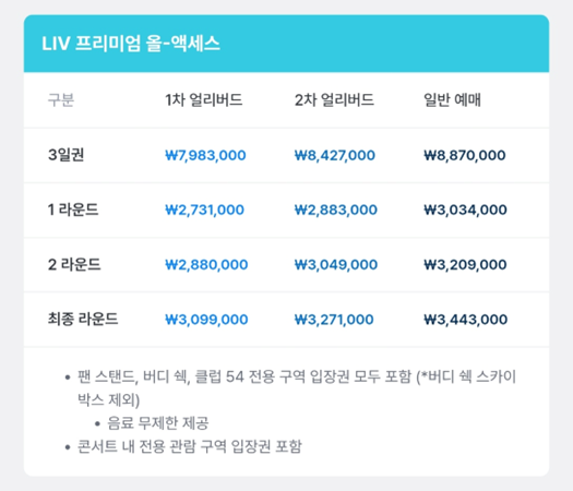 리브-골프-코리아-프리미엄-티켓-가격